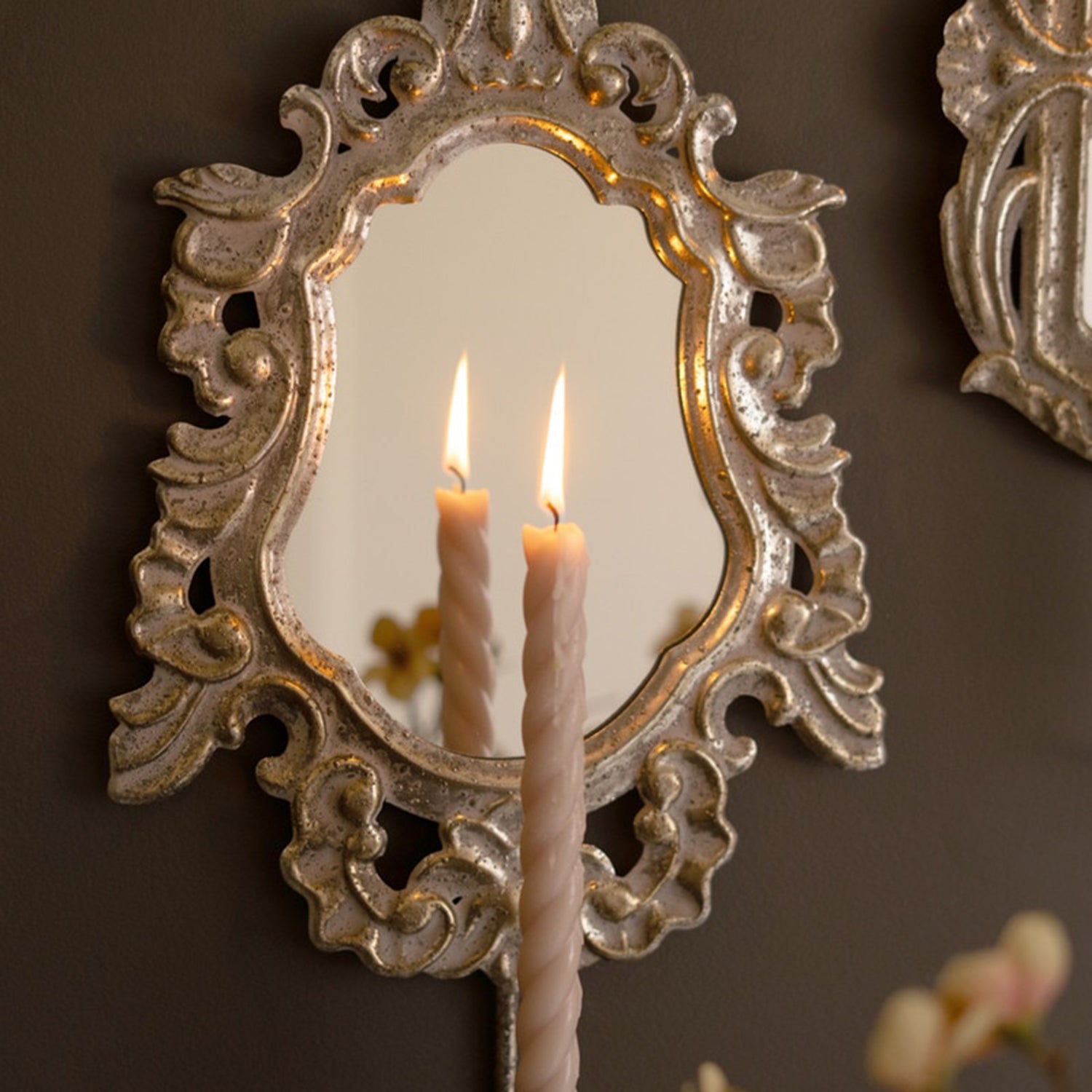 Rustic Framed Mirrors with Taper Candle Holder Set of 2