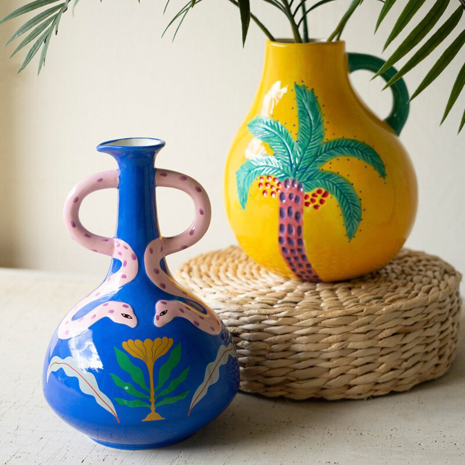 Ceramic Palm Tree Vase with Handle