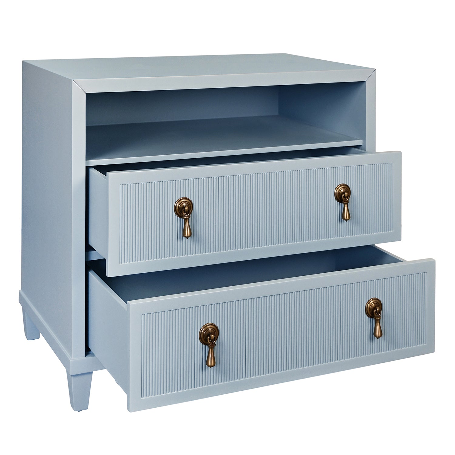 Corine Light Blue Two Drawer Side Table styled in a room setting