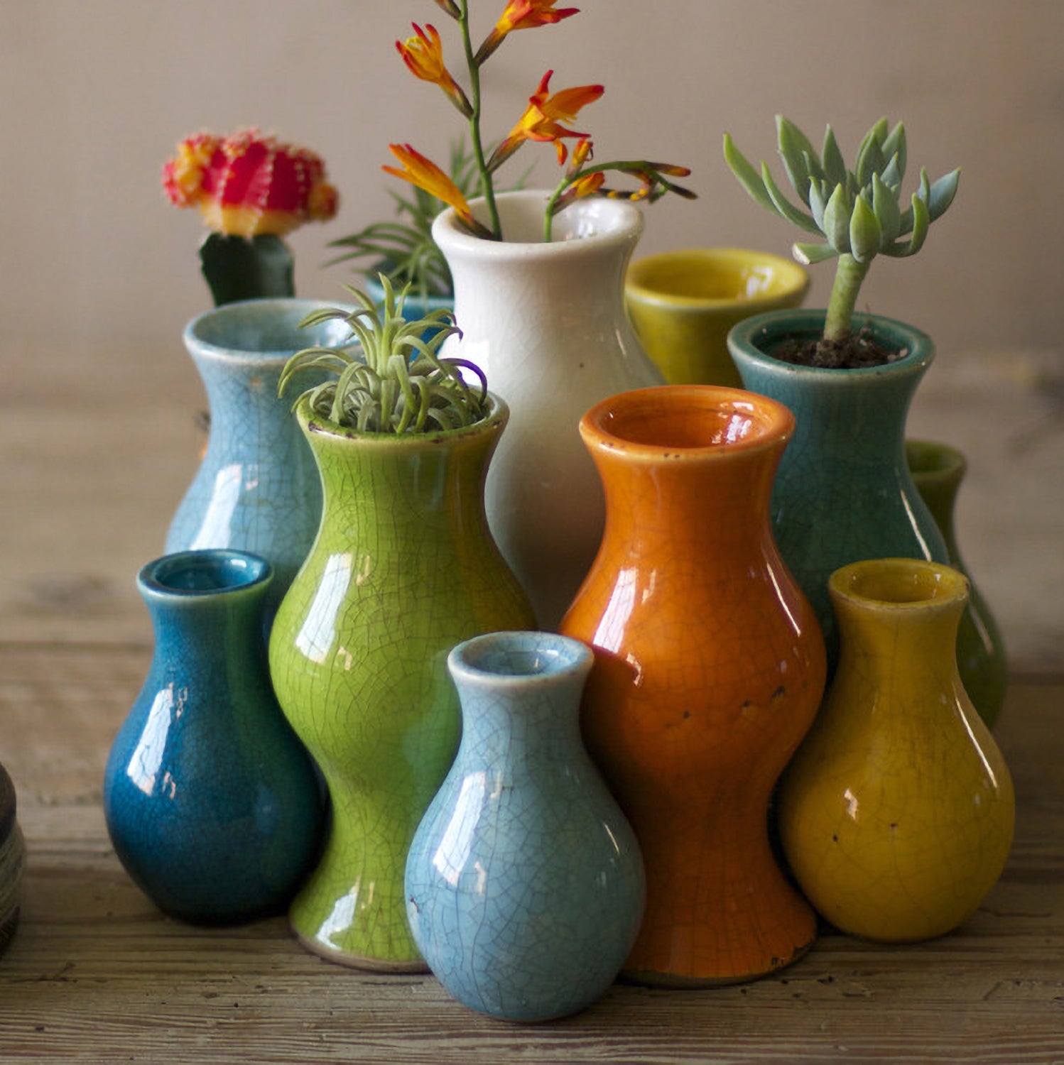 Colored Ceramic Bud Vase Set of 13