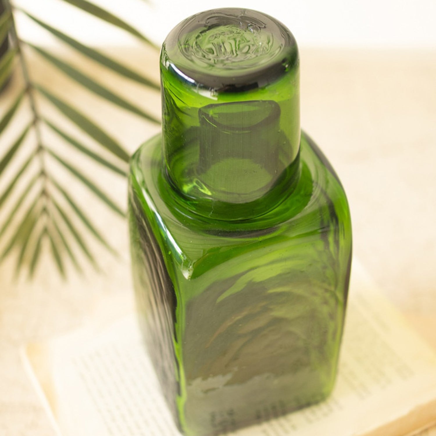 Bedside Green Water Carafe and Drinking Glass