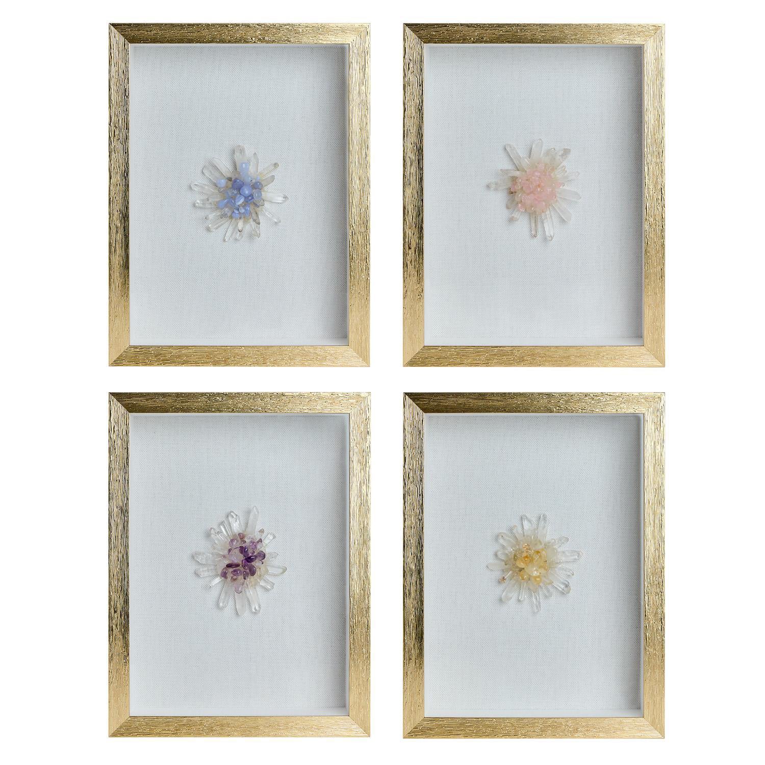 Crystal Cluster Flower Shadow Box Wall Art Set of 4