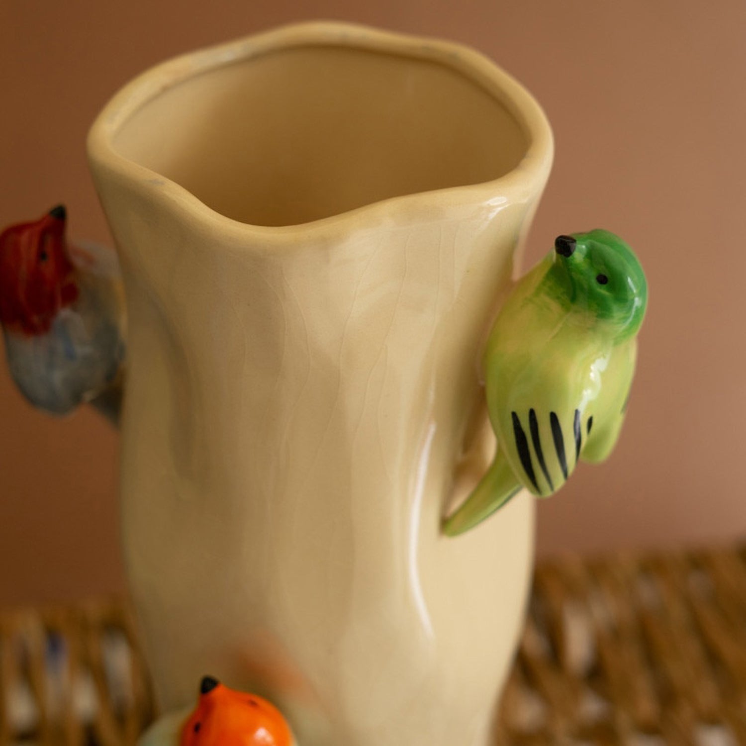 Log with Colorful Birds Vase