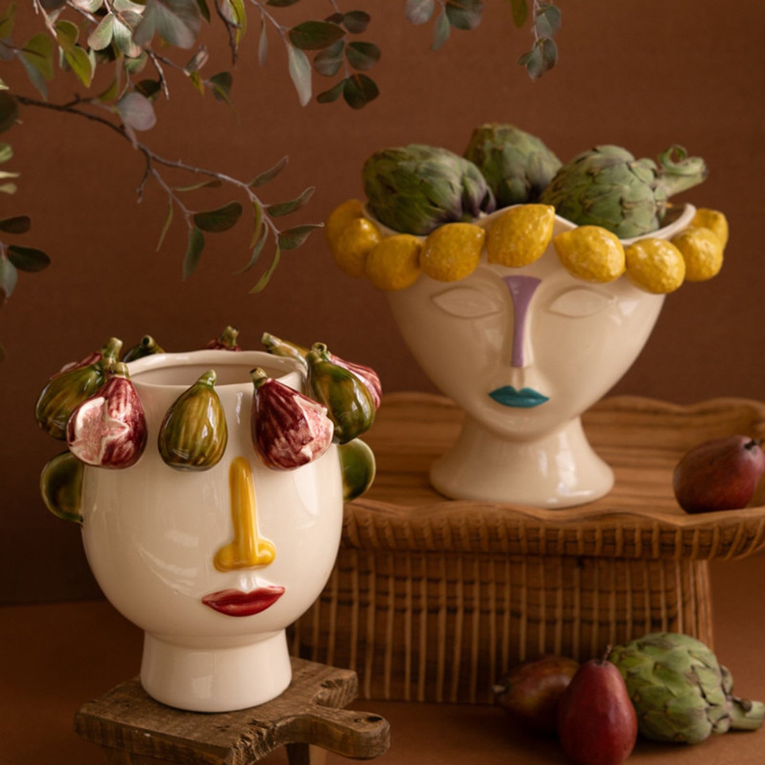 Ceramic Head Vase with Figs