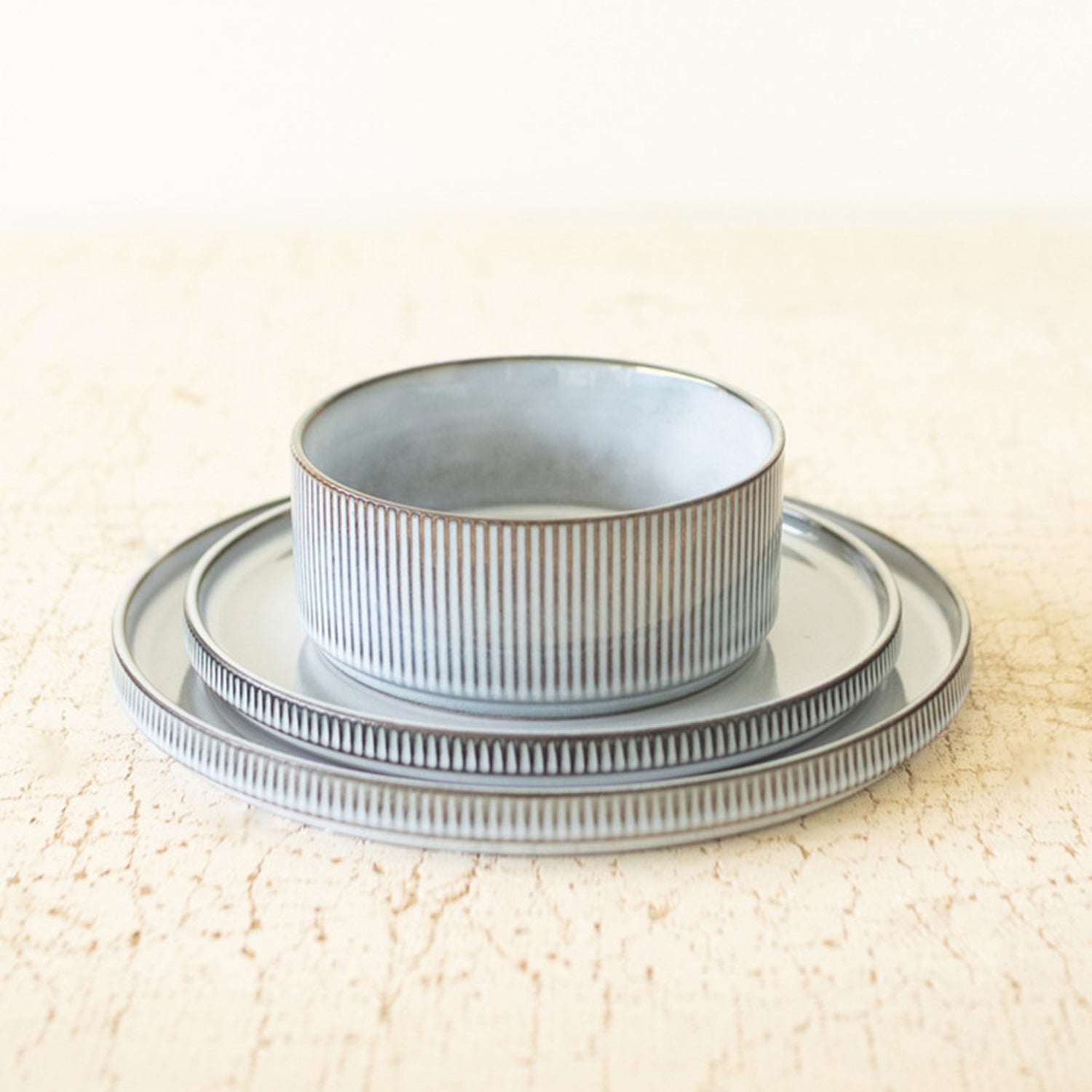Ceramic Dinner Salad and Bowl with Ridge Set of 3