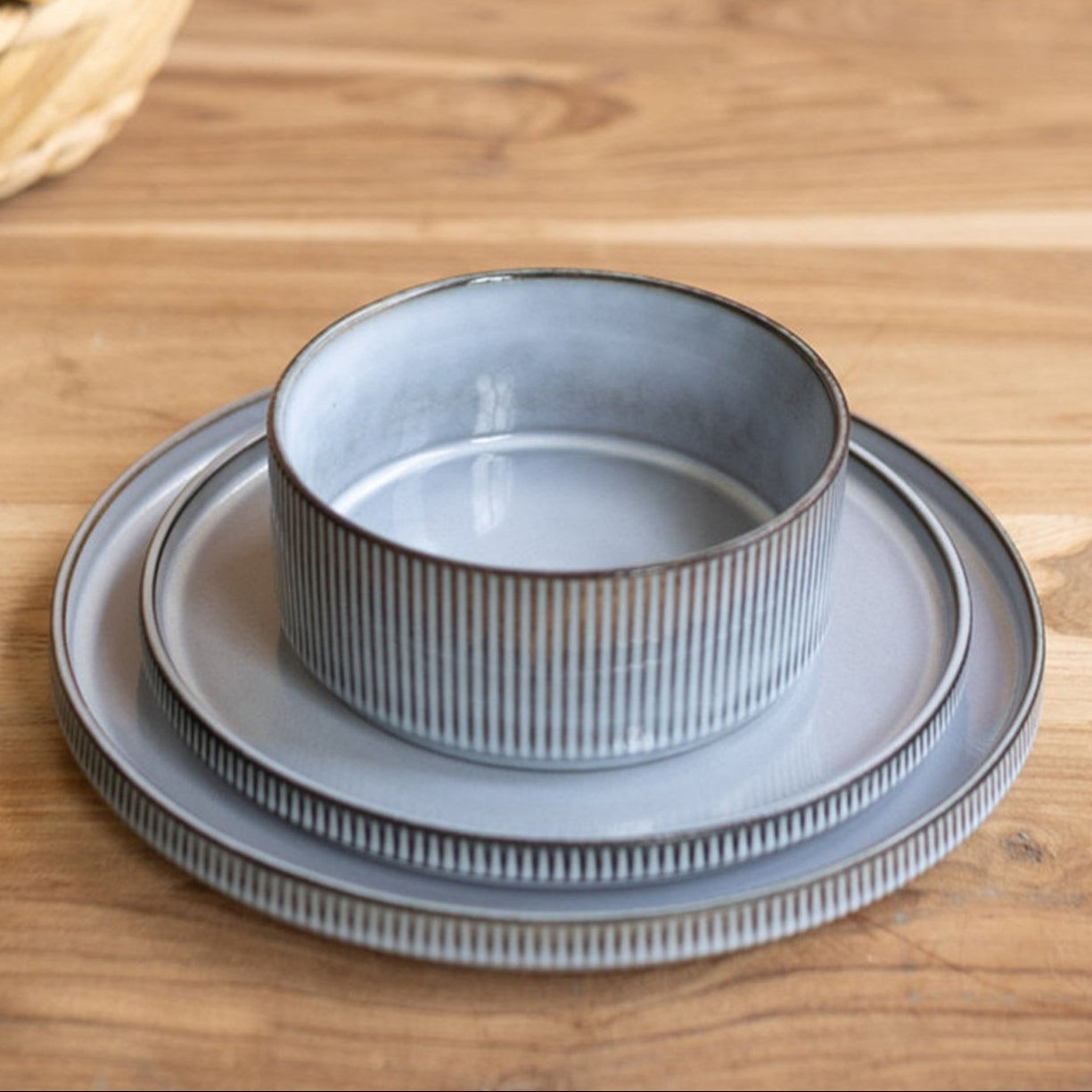 Ceramic Dinner Salad and Bowl with Ridge Set of 3