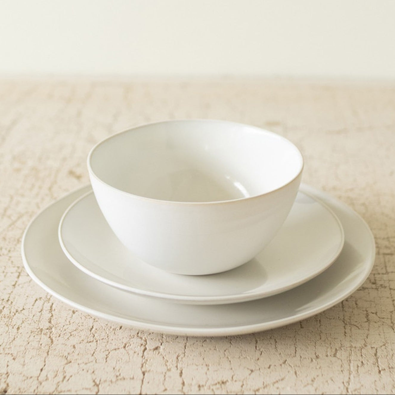 Antique White Ceramic Dinner Salad and Bowl Set of 3