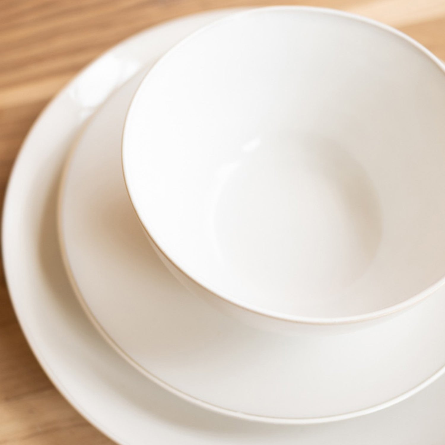 Antique White Ceramic Dinner Salad and Bowl Set of 3