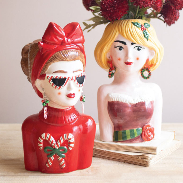 Ceramic Tacky Christmas Women Vase Set of 2