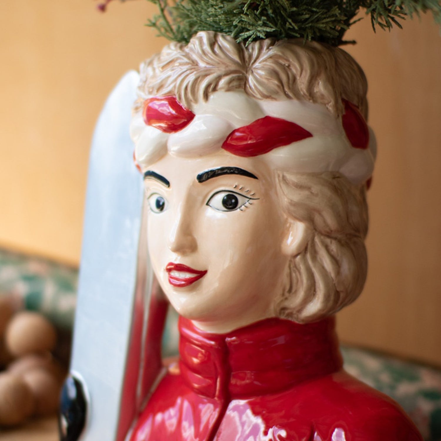 Ceramic Snow Skier Women Vase