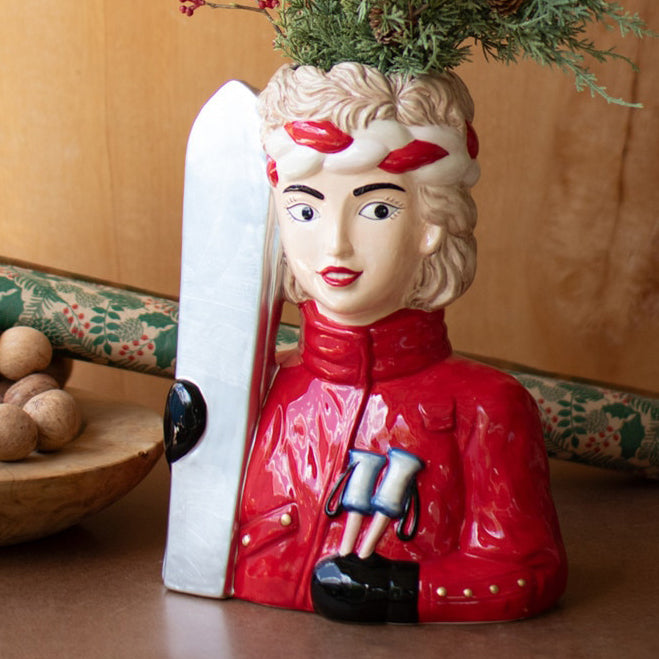 Ceramic Snow Skier Women Vase