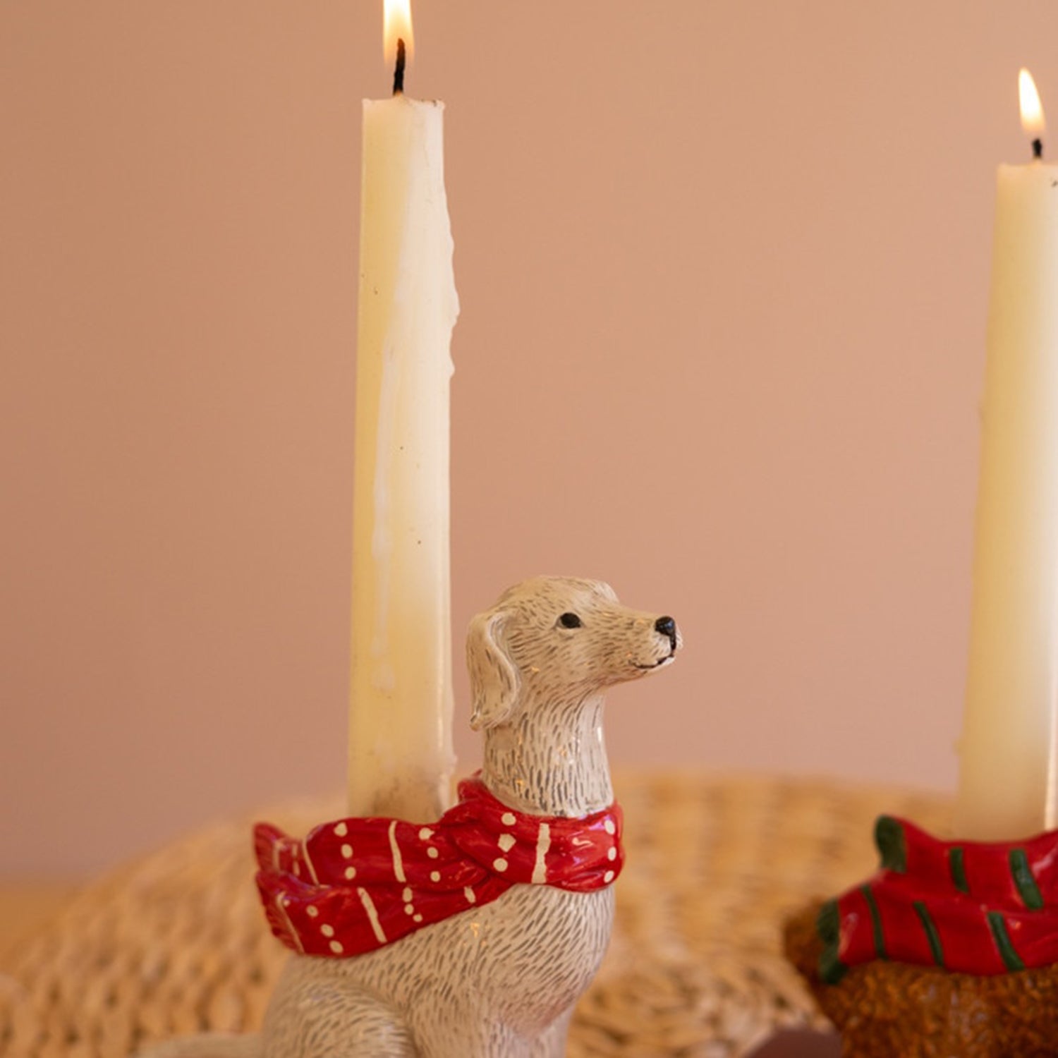 Ceramic Christmas Dog Taper Candle Holder Set of 5