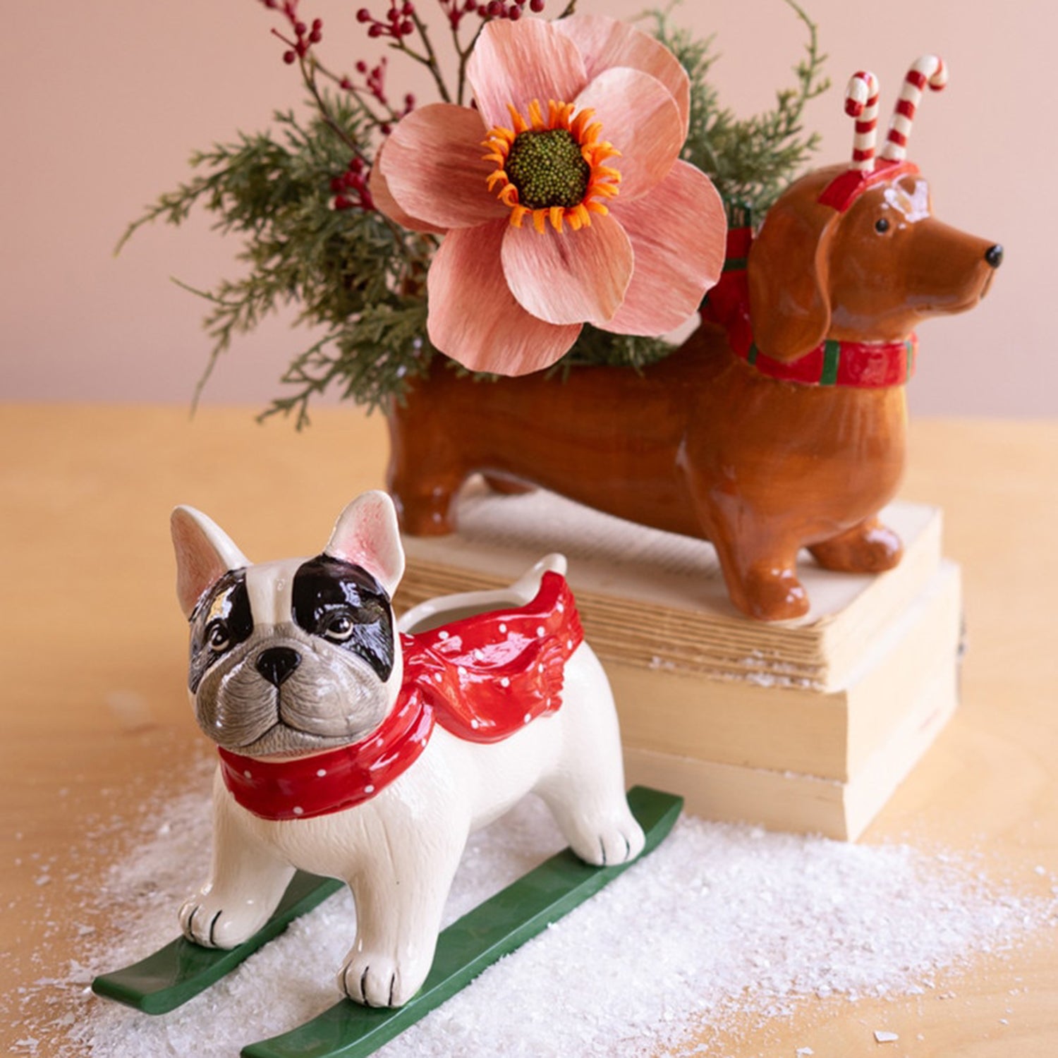 Ceramic Christmas Skiing Dog