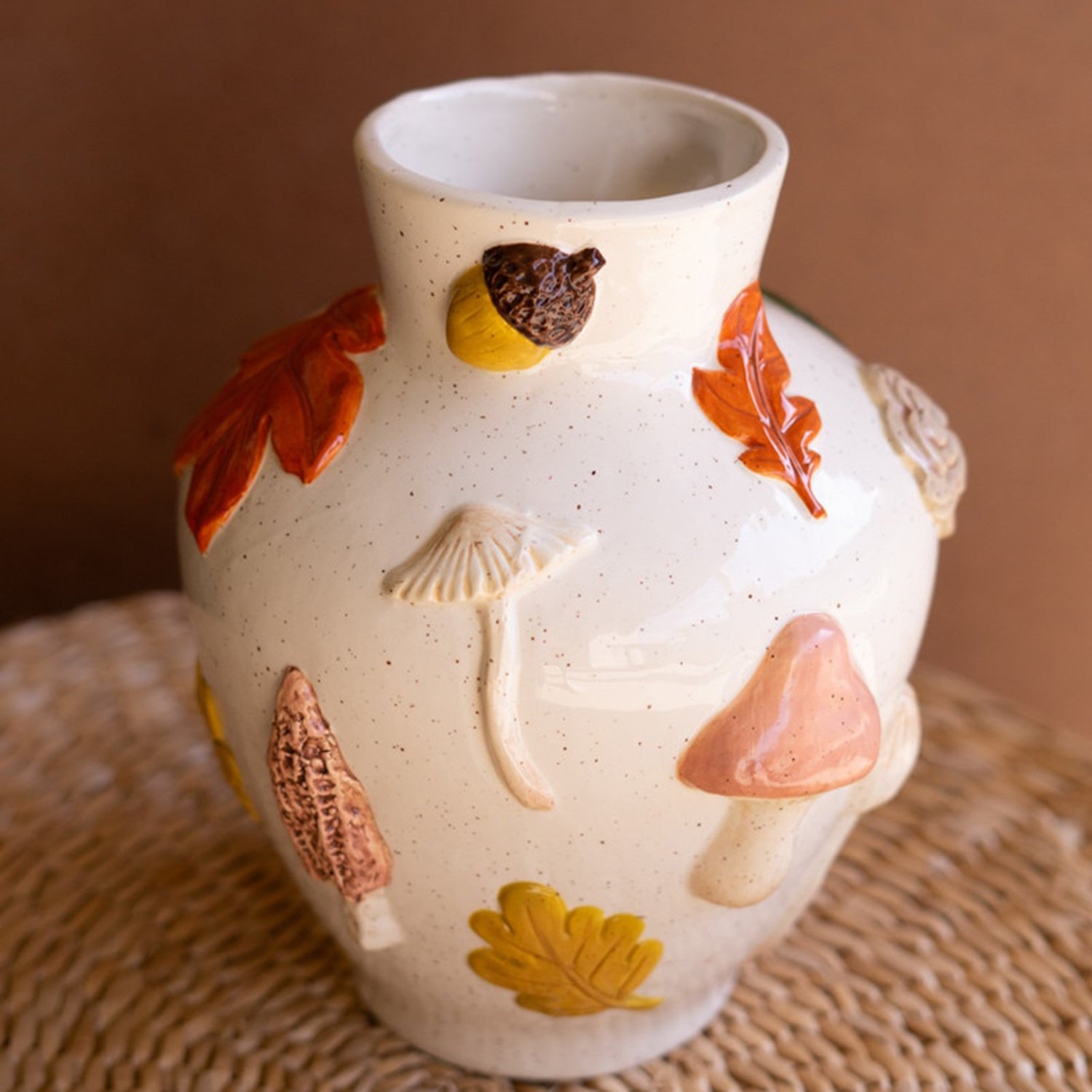 Ceramic Leaves and Mushrooms Vase