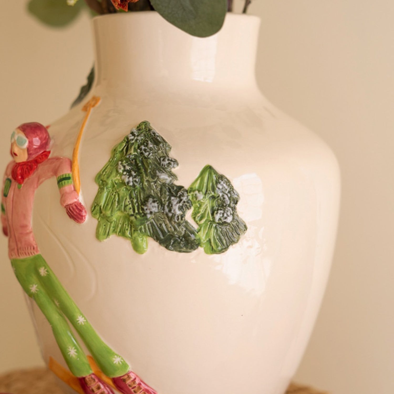 Ceramic Christmas Vase with Skier