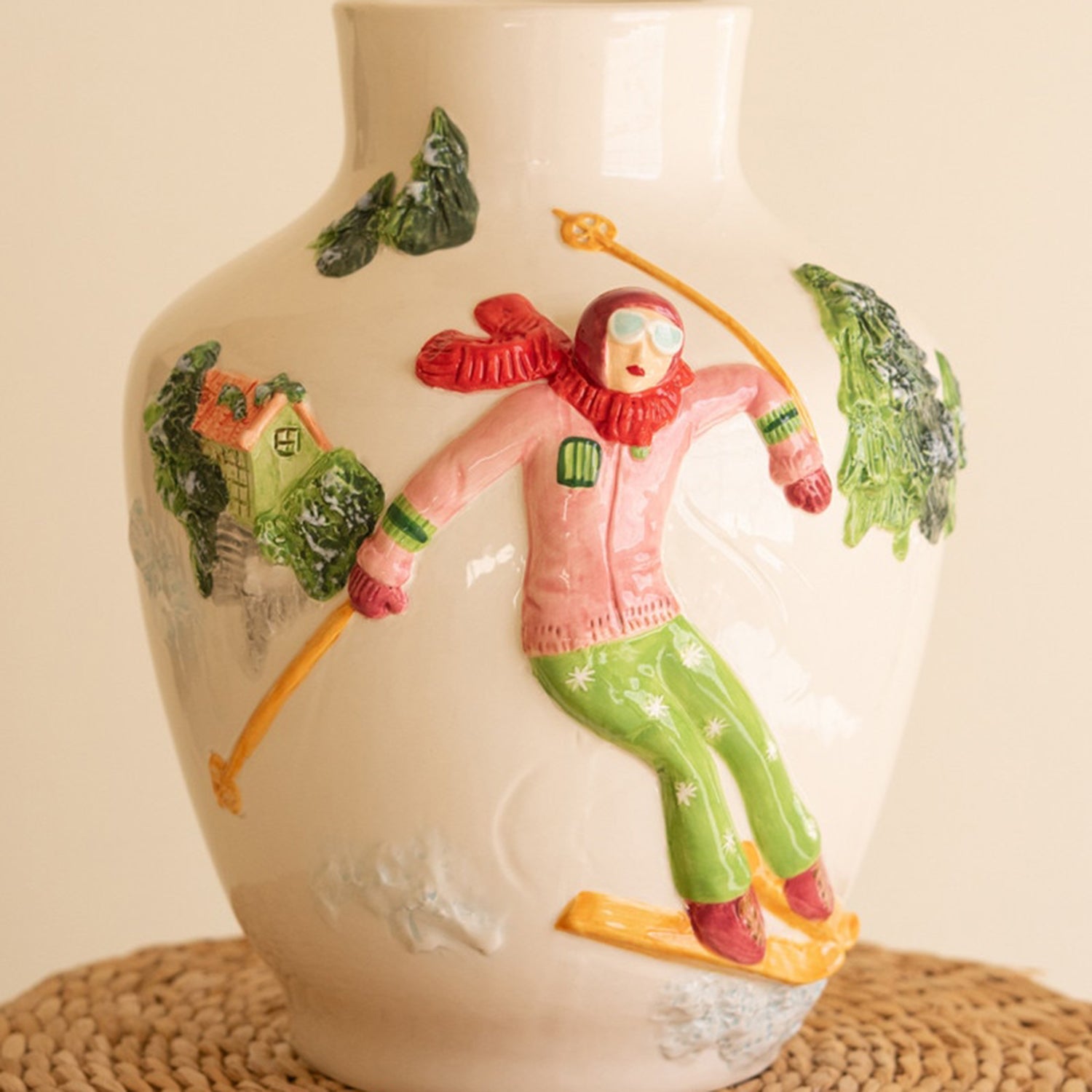 Ceramic Christmas Vase with Skier