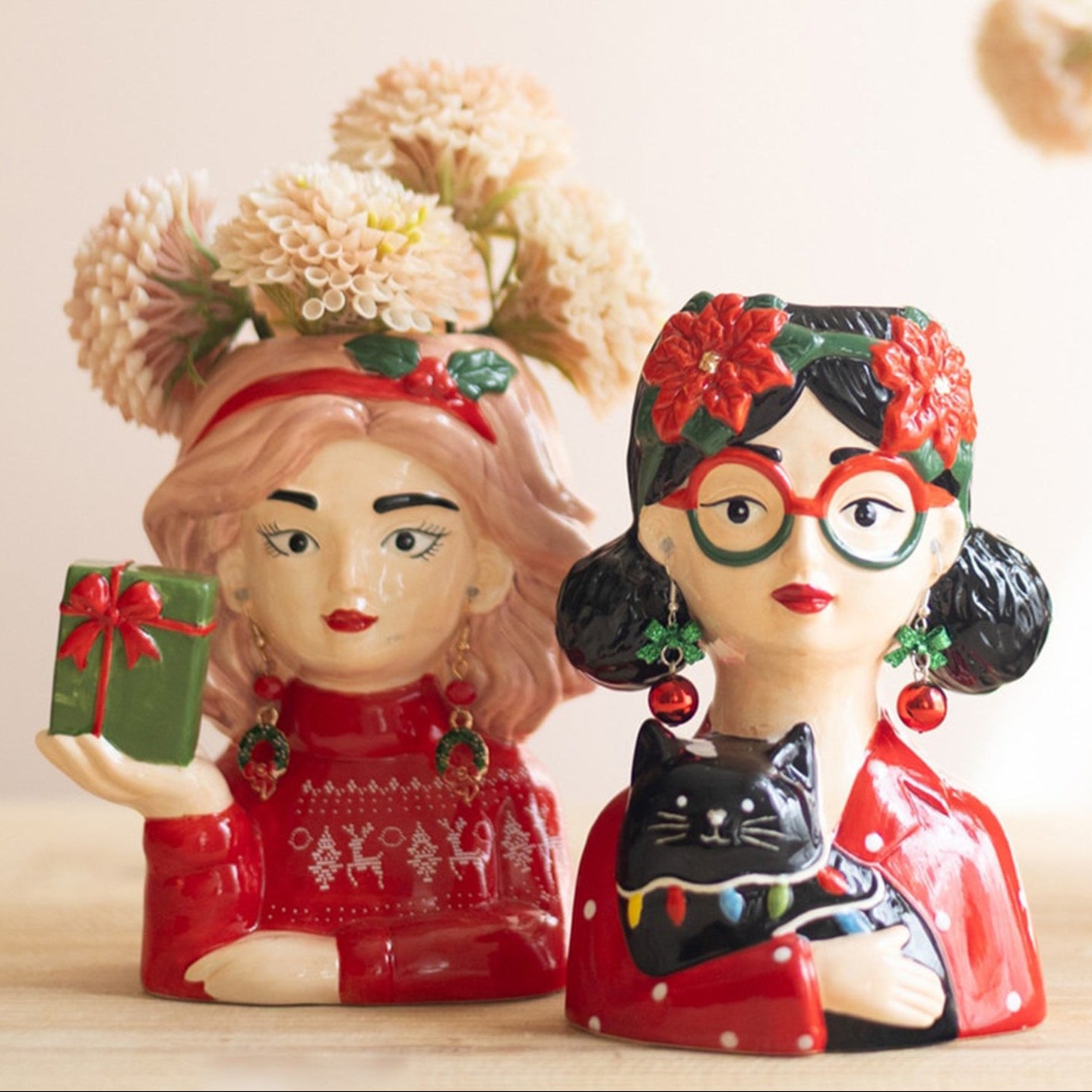 Ceramic Tacky Christmas Women Vase Set of 2
