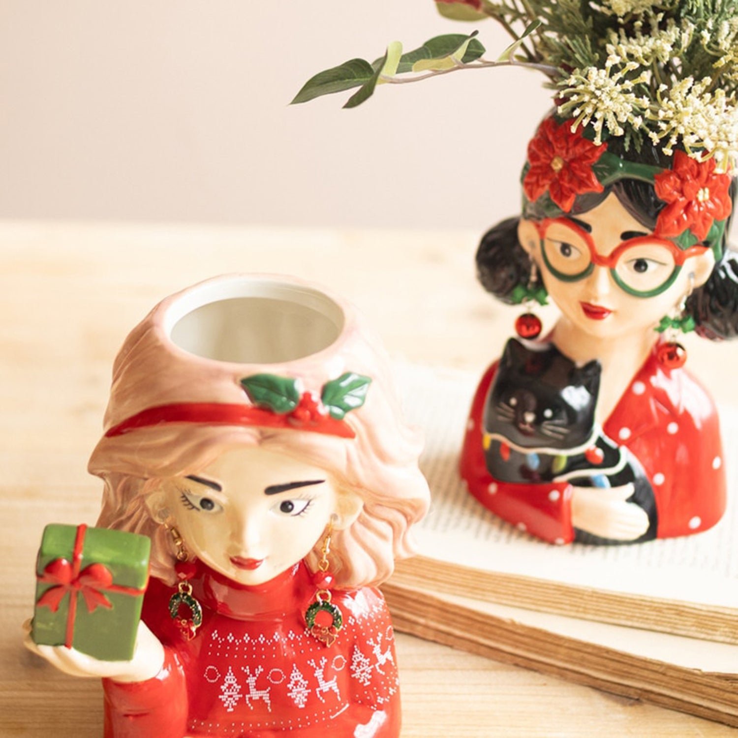 Ceramic Tacky Christmas Women Vase Set of 2