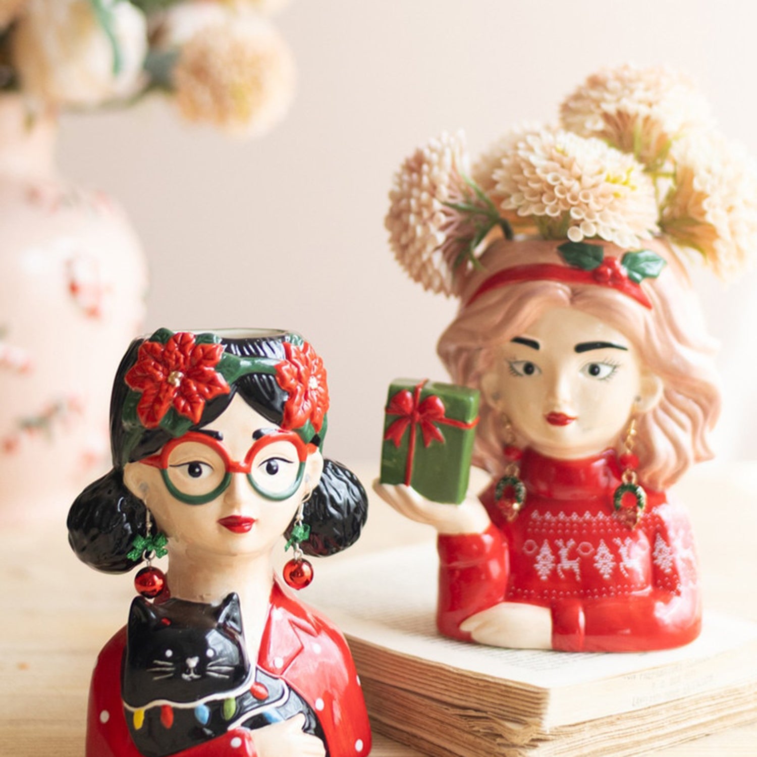 Ceramic Tacky Christmas Women Vase Set of 2
