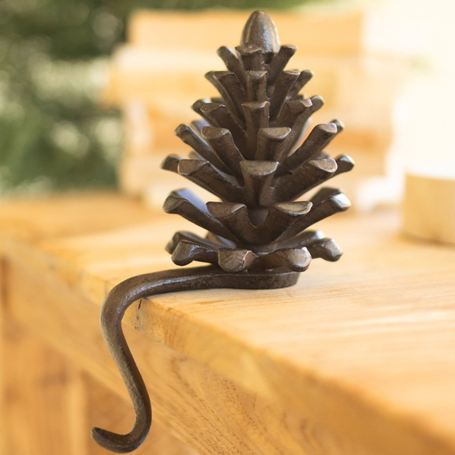 Pinecone Cast Iron Stocking Holder Set of 2