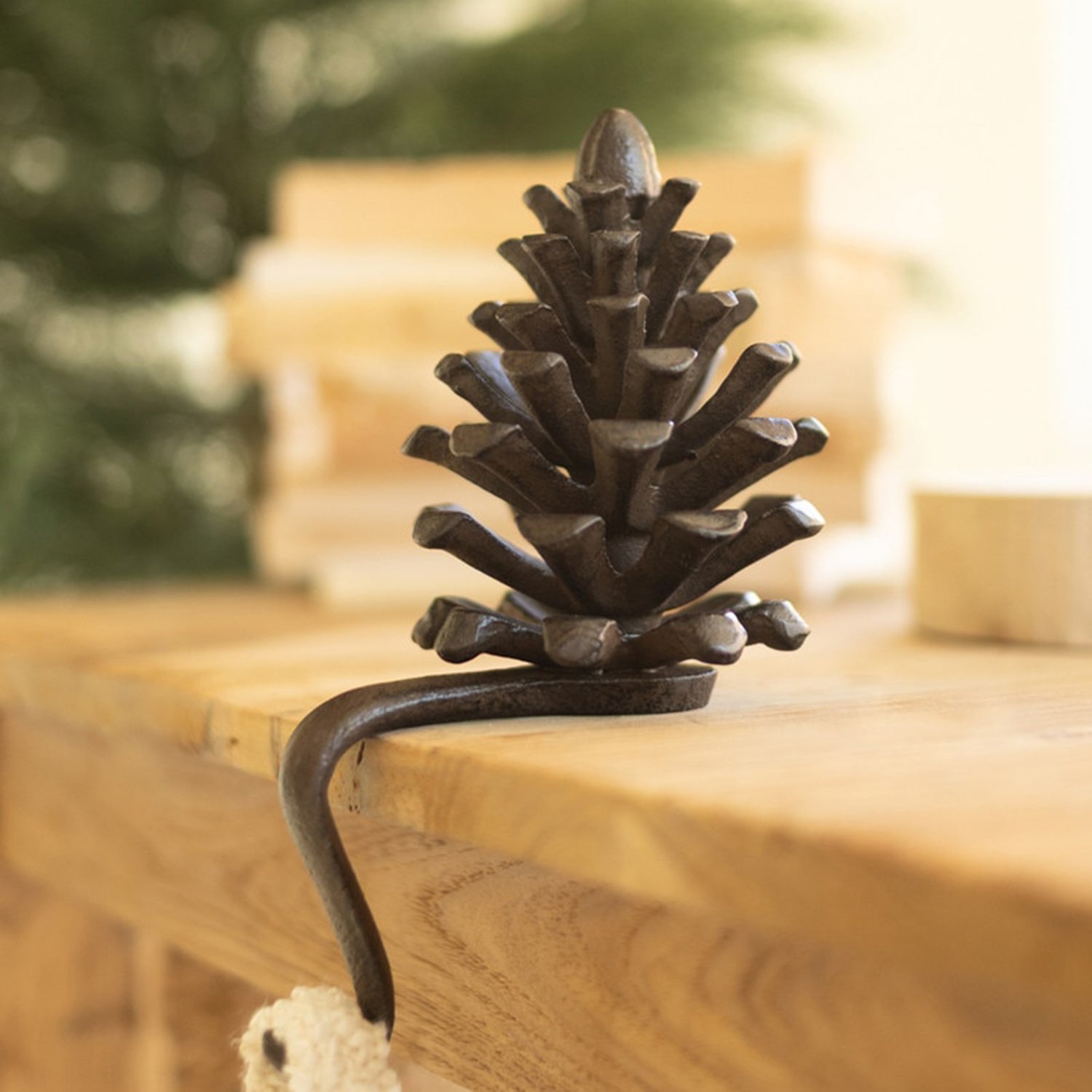 Pinecone Cast Iron Stocking Holder Set of 2