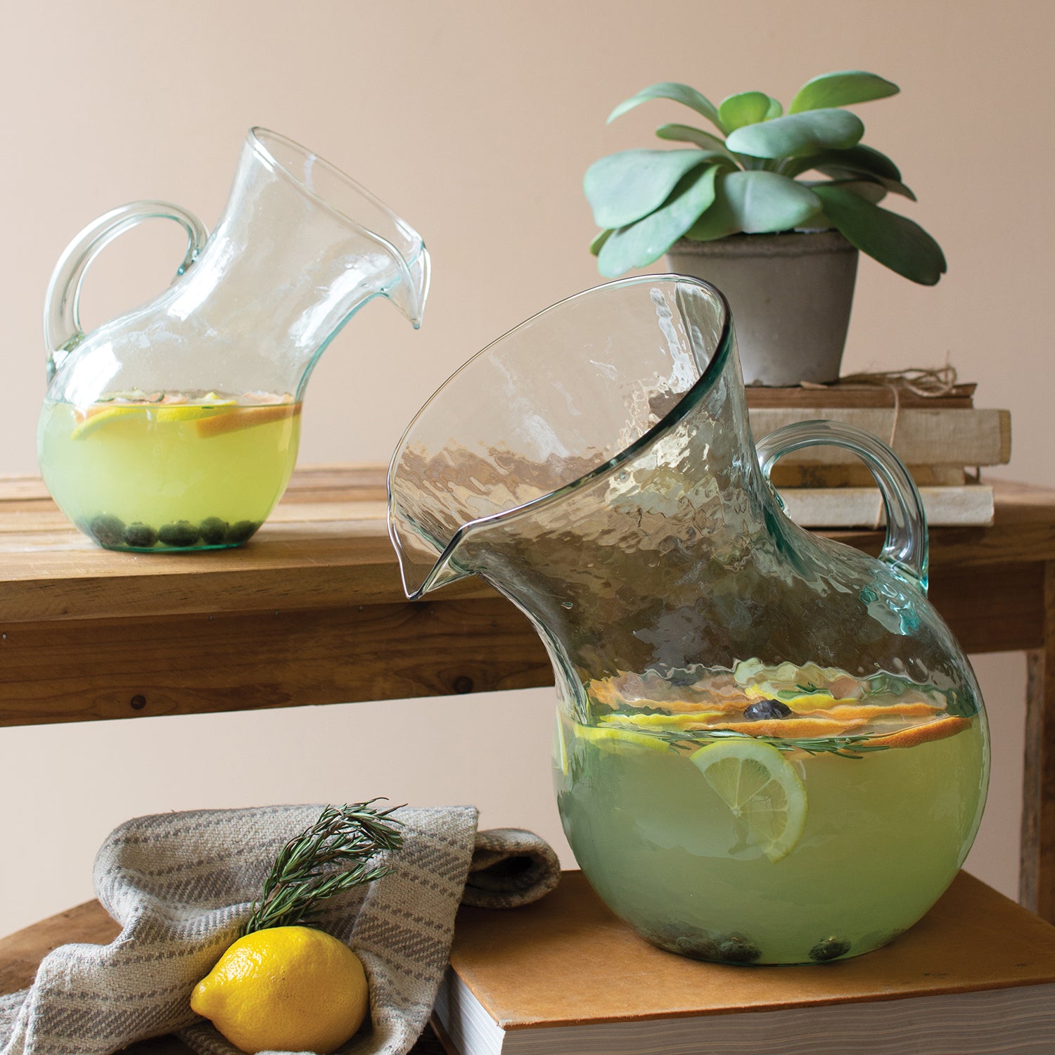 Tilted Large Glass Pitcher