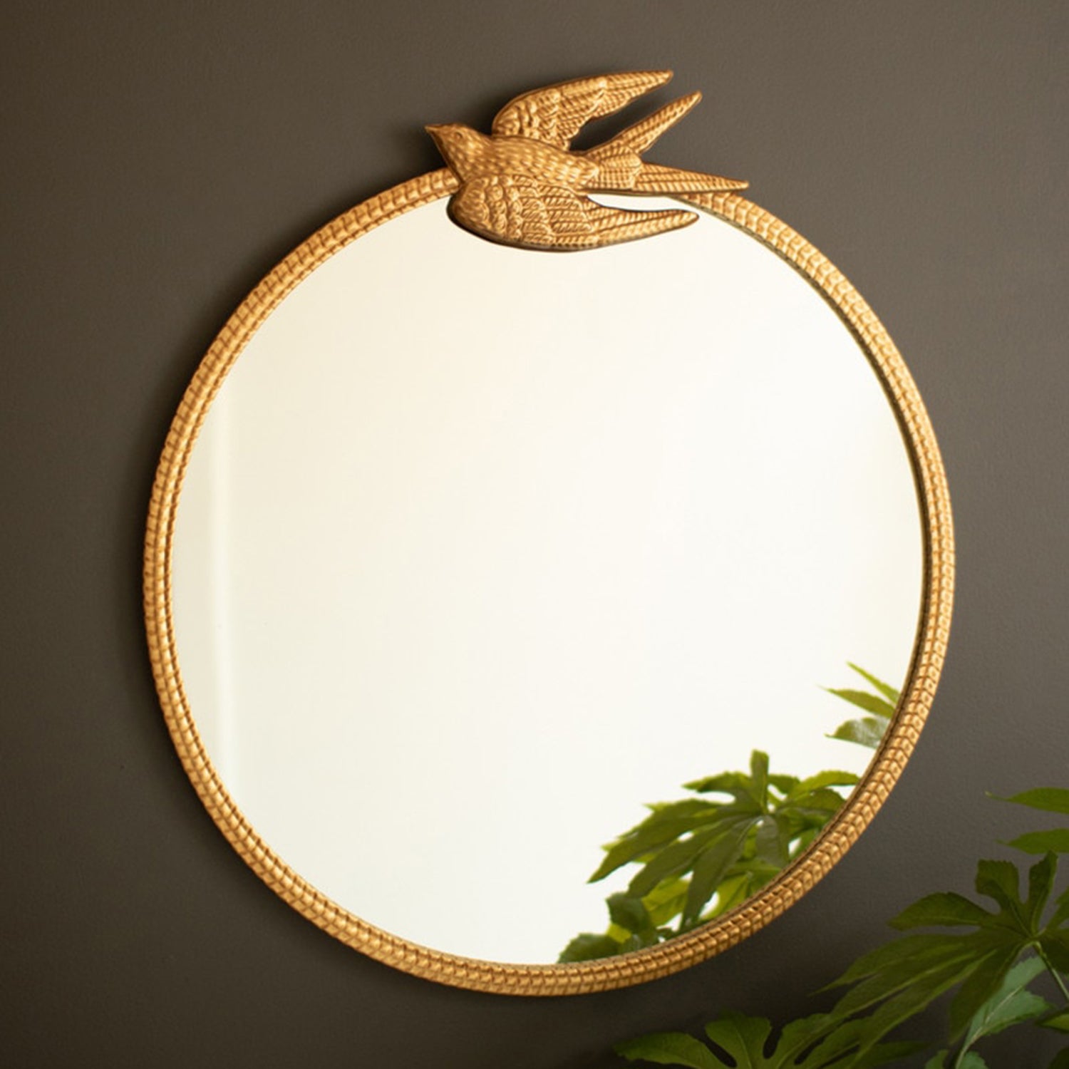Antique Gold Metal Framed Mirror with Bird