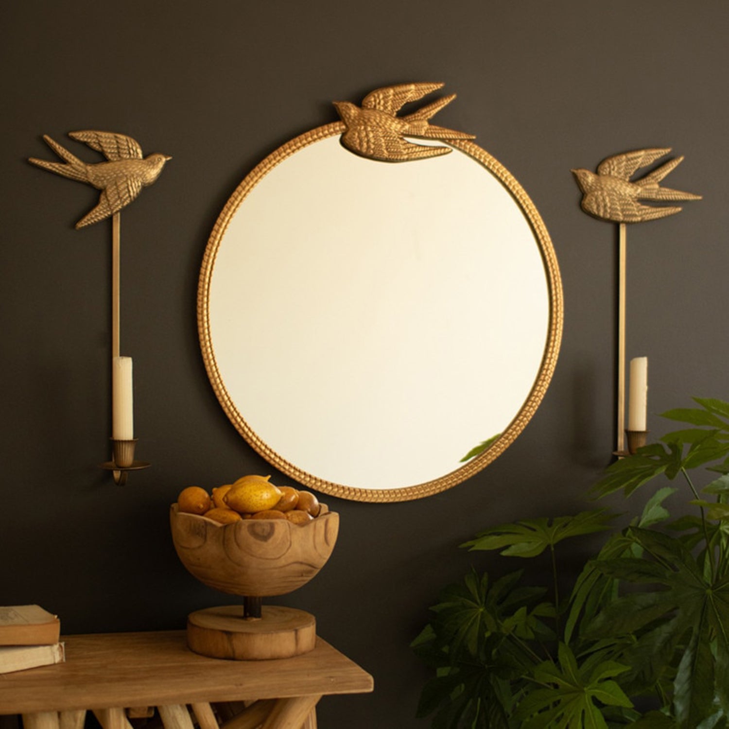 Antique Gold Metal Framed Mirror with Bird