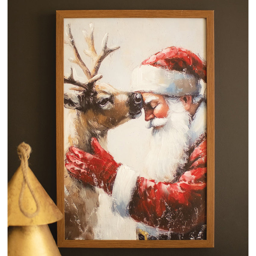 Santa and Deer Framed Canvas Paint over Print