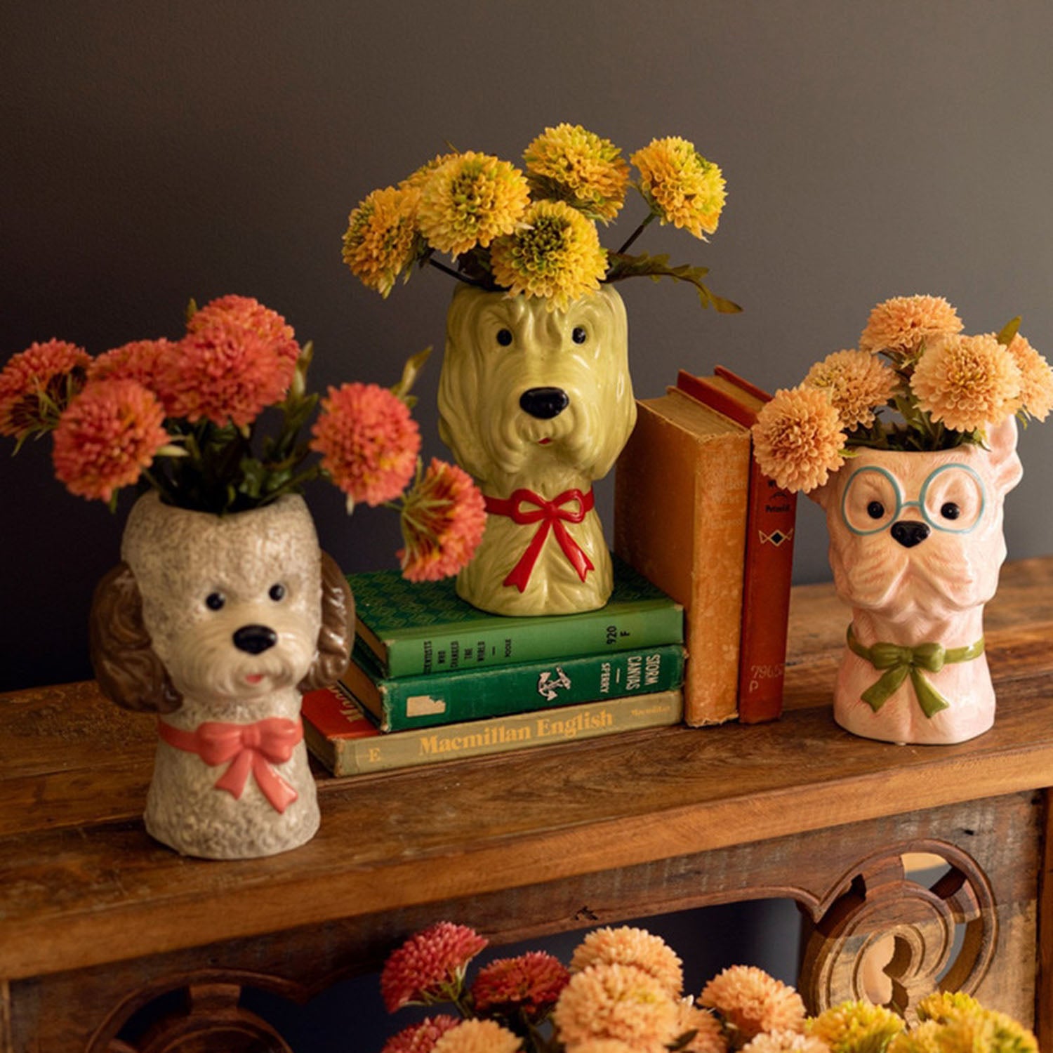 Dog with Bow Vase Set of 3