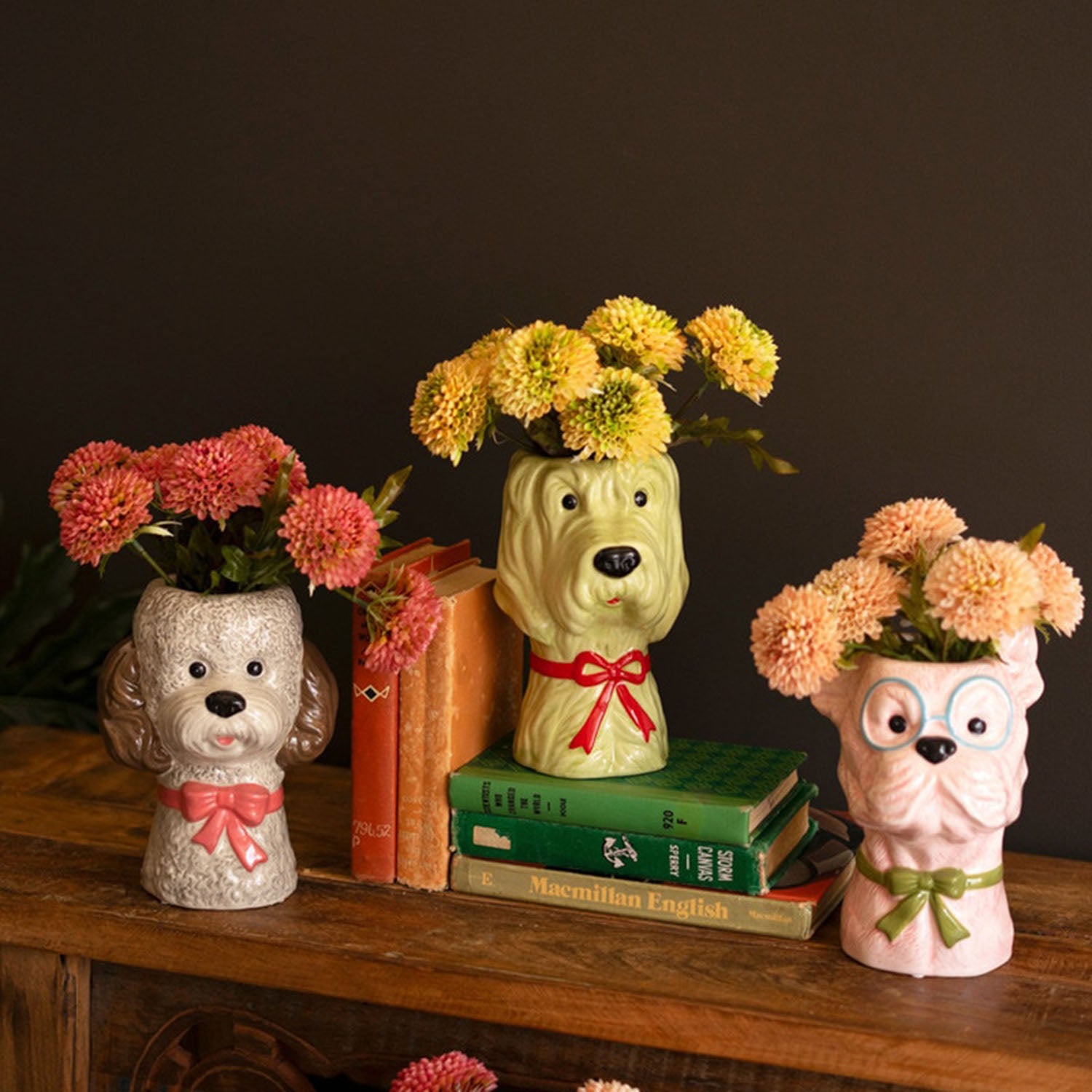 Dog with Bow Vase Set of 3