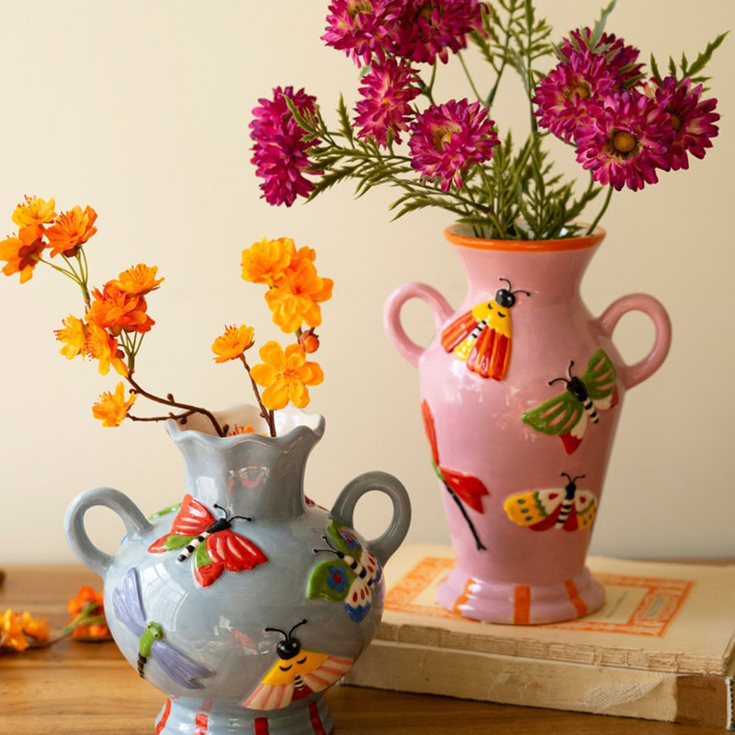 Butterfly and Moth Vase Set of 2