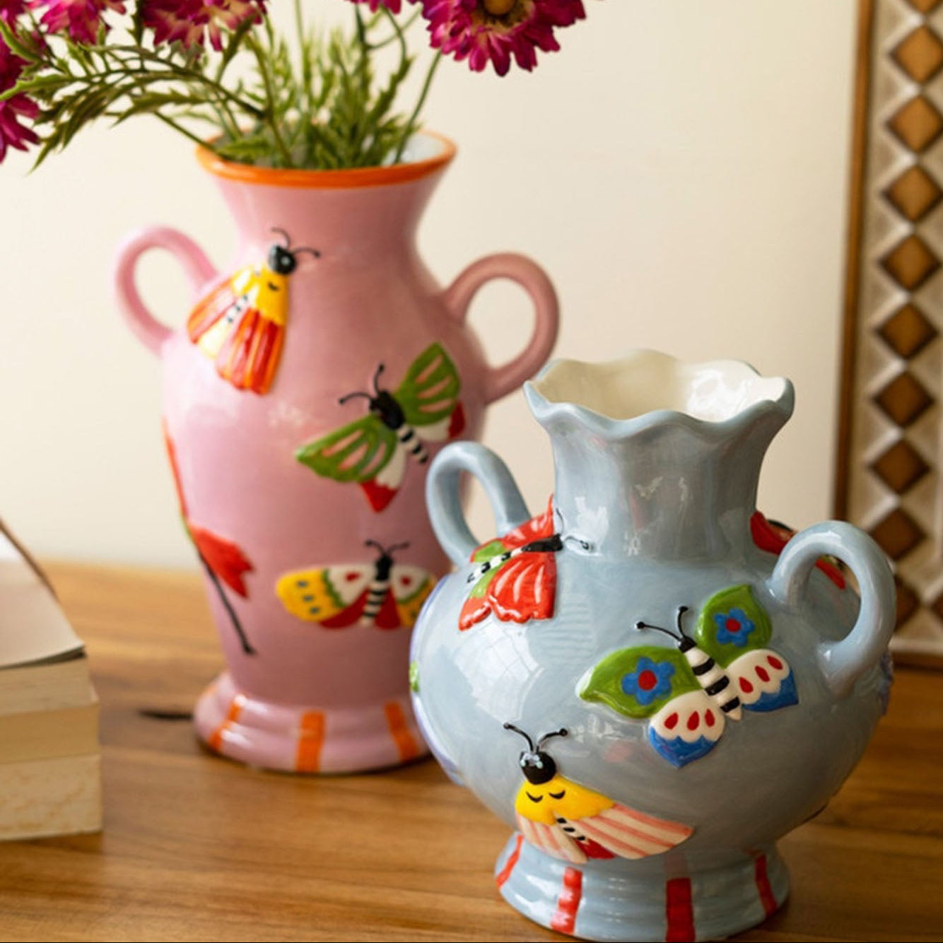 Butterfly and Moth Vase Set of 2