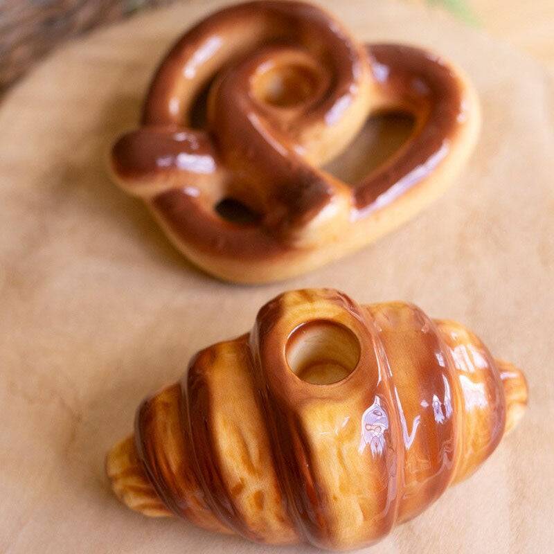 Pretzel and Croissant Candleholder Set of 2
