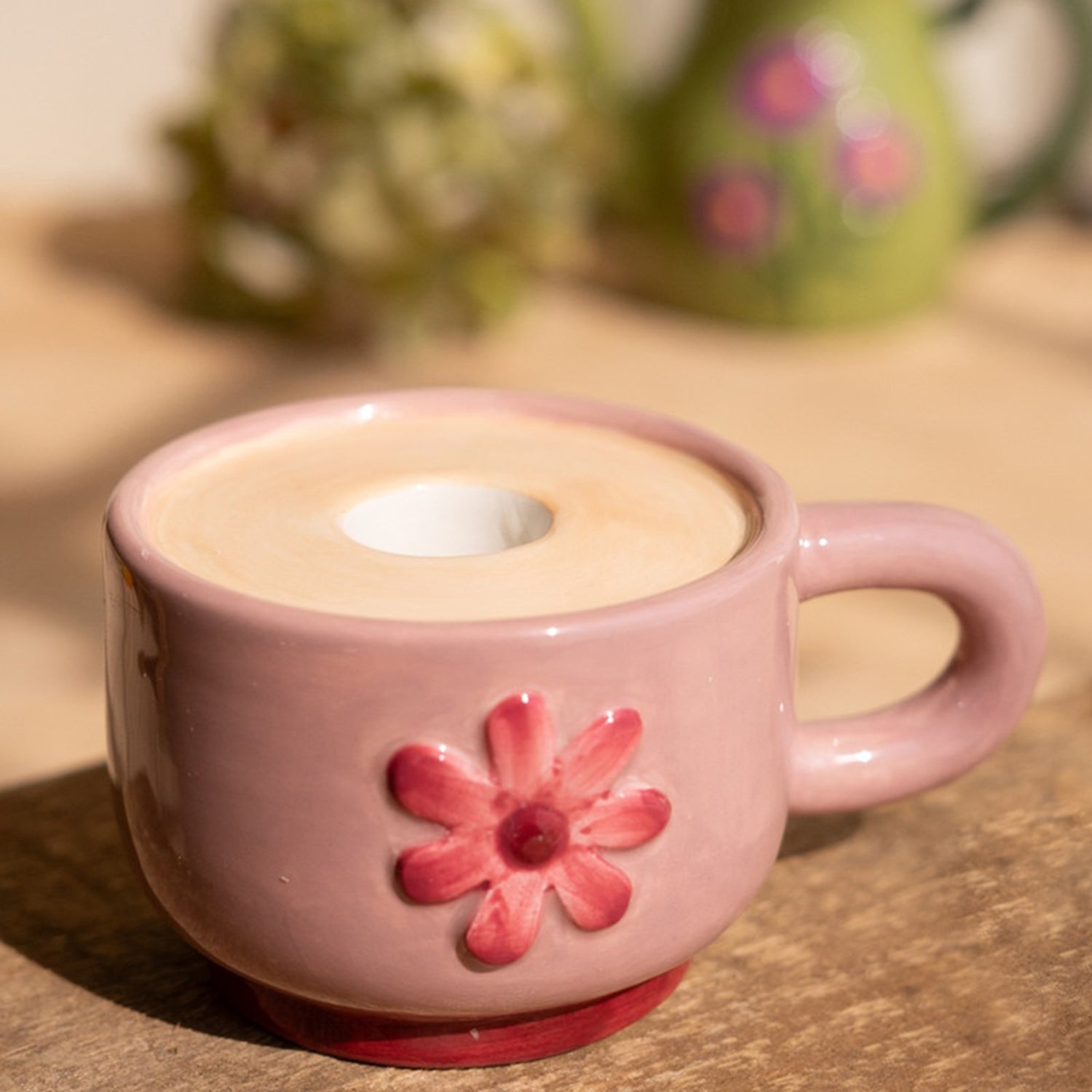 Ceramic Teapot & 2 Cups Taper Candle Holder Set of 3