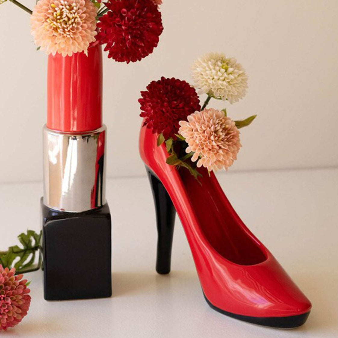 Lipstick and High Heel Vase Set of 2