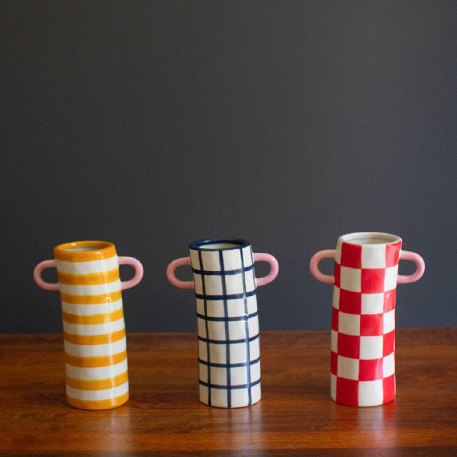 Cylinder Vase with Handles Set of 3