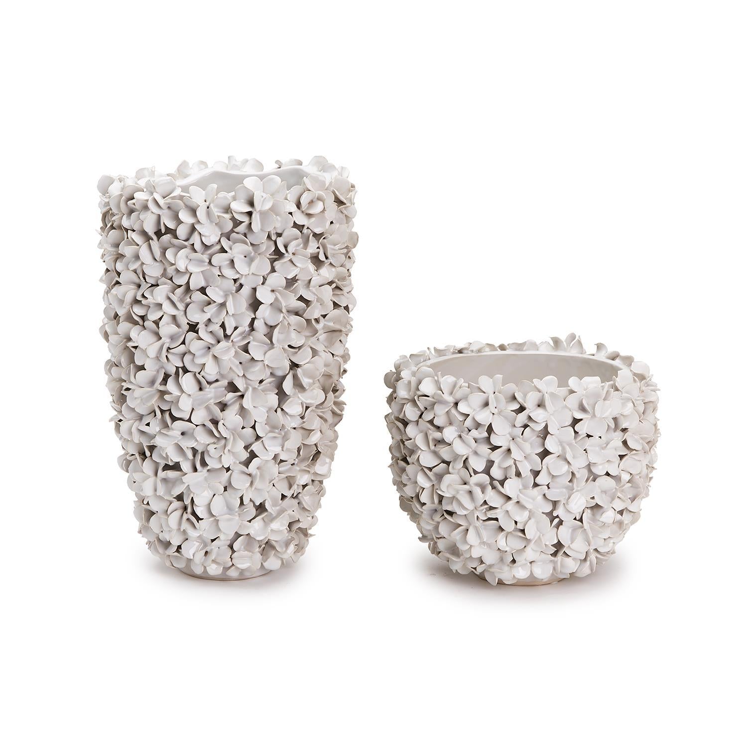 Hydrangea White Planter/Vase Set of 2