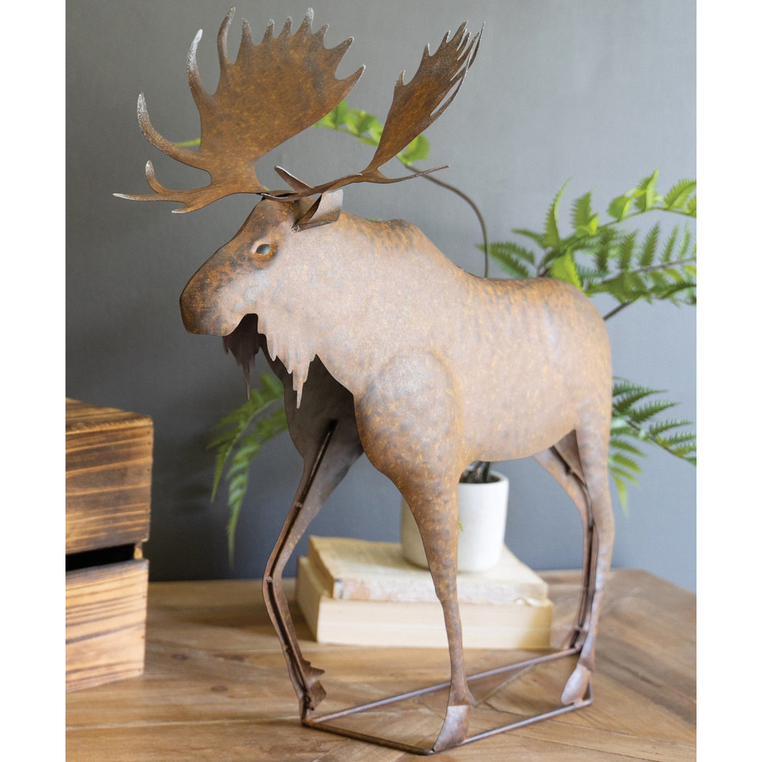 Rustic Metal Moose Sculpture