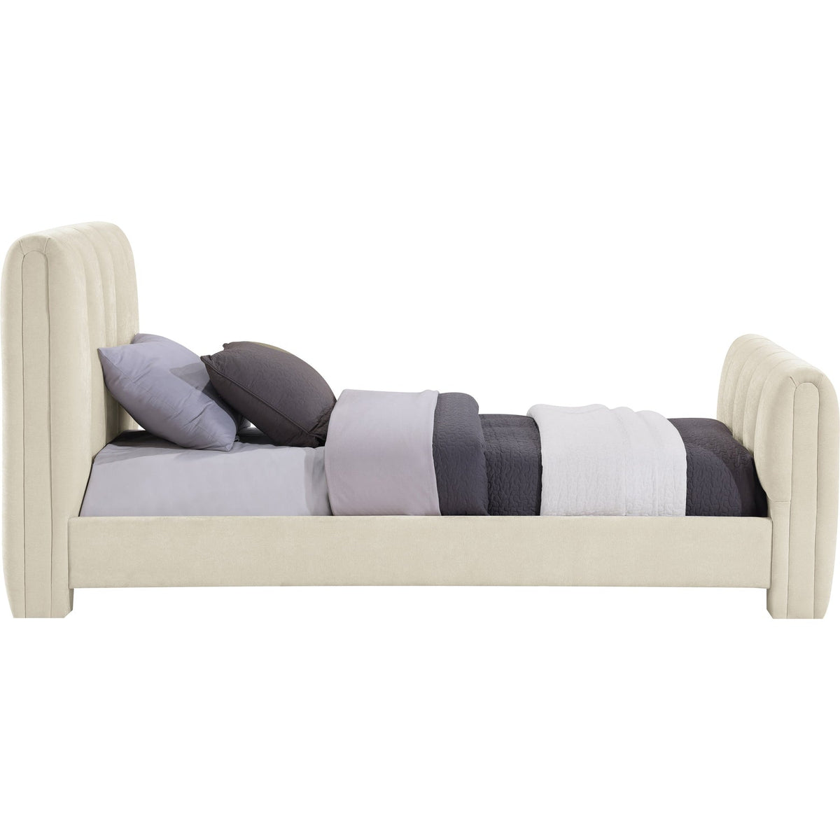 Camila Beige Chenille Fabric Upholstered Bed