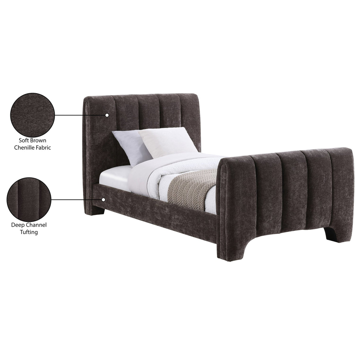 Camila Brown Chenille Fabric Upholstered Bed