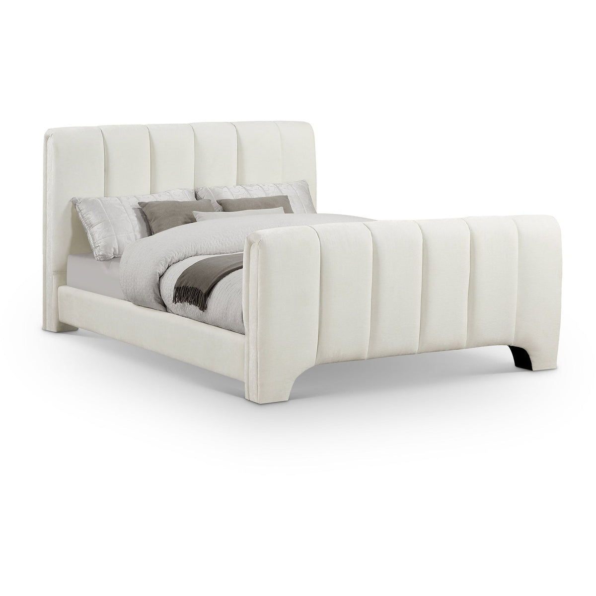 Camila Cream Chenille Fabric Upholstered Bed