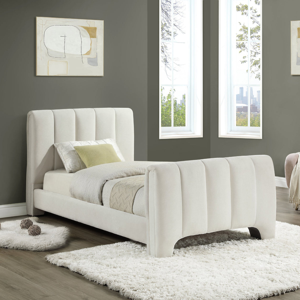 Camila Cream Chenille Fabric Upholstered Bed