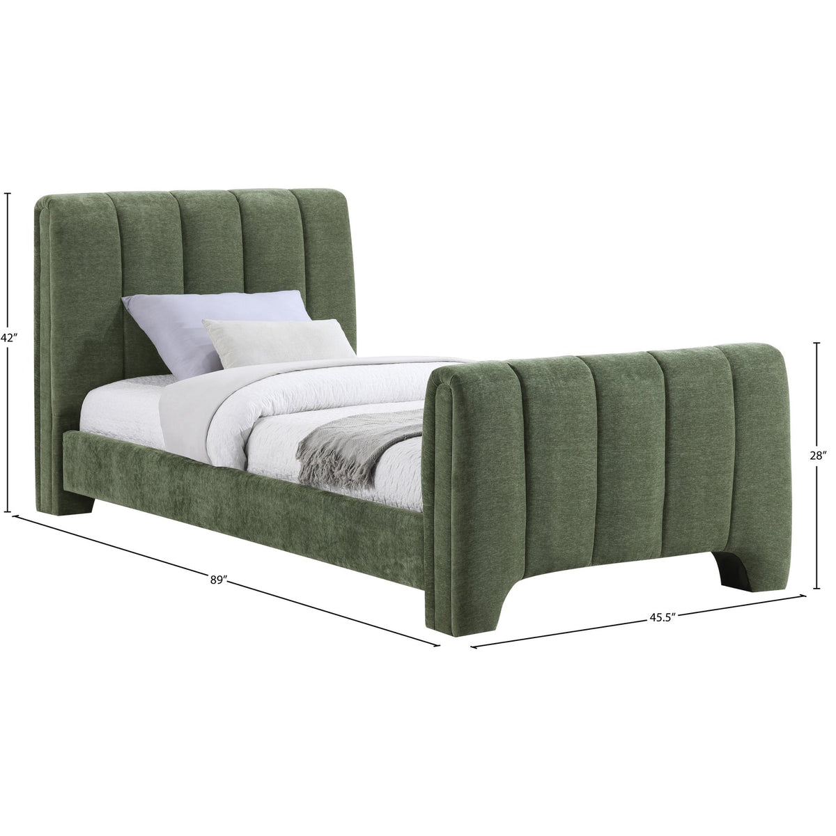 Camila Green Chenille Fabric Upholstered Bed