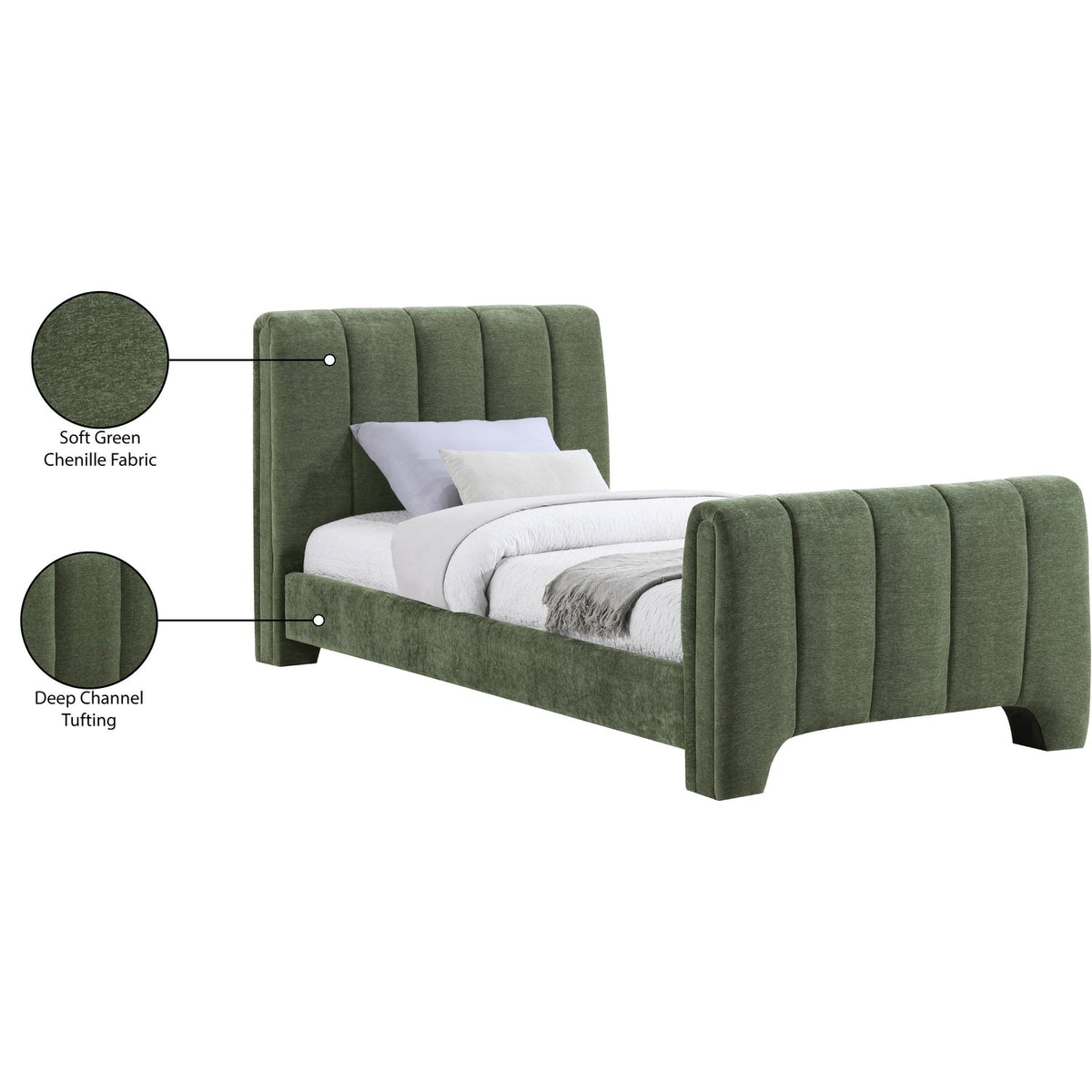 Camila Green Chenille Fabric Upholstered Bed
