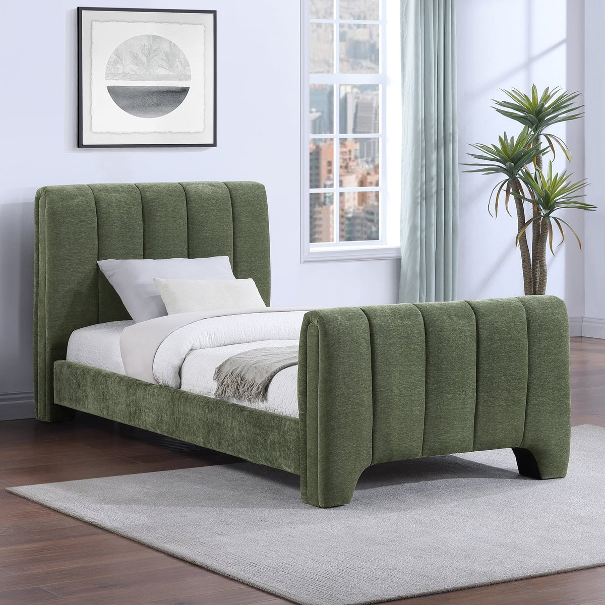 Camila Green Chenille Fabric Upholstered Bed