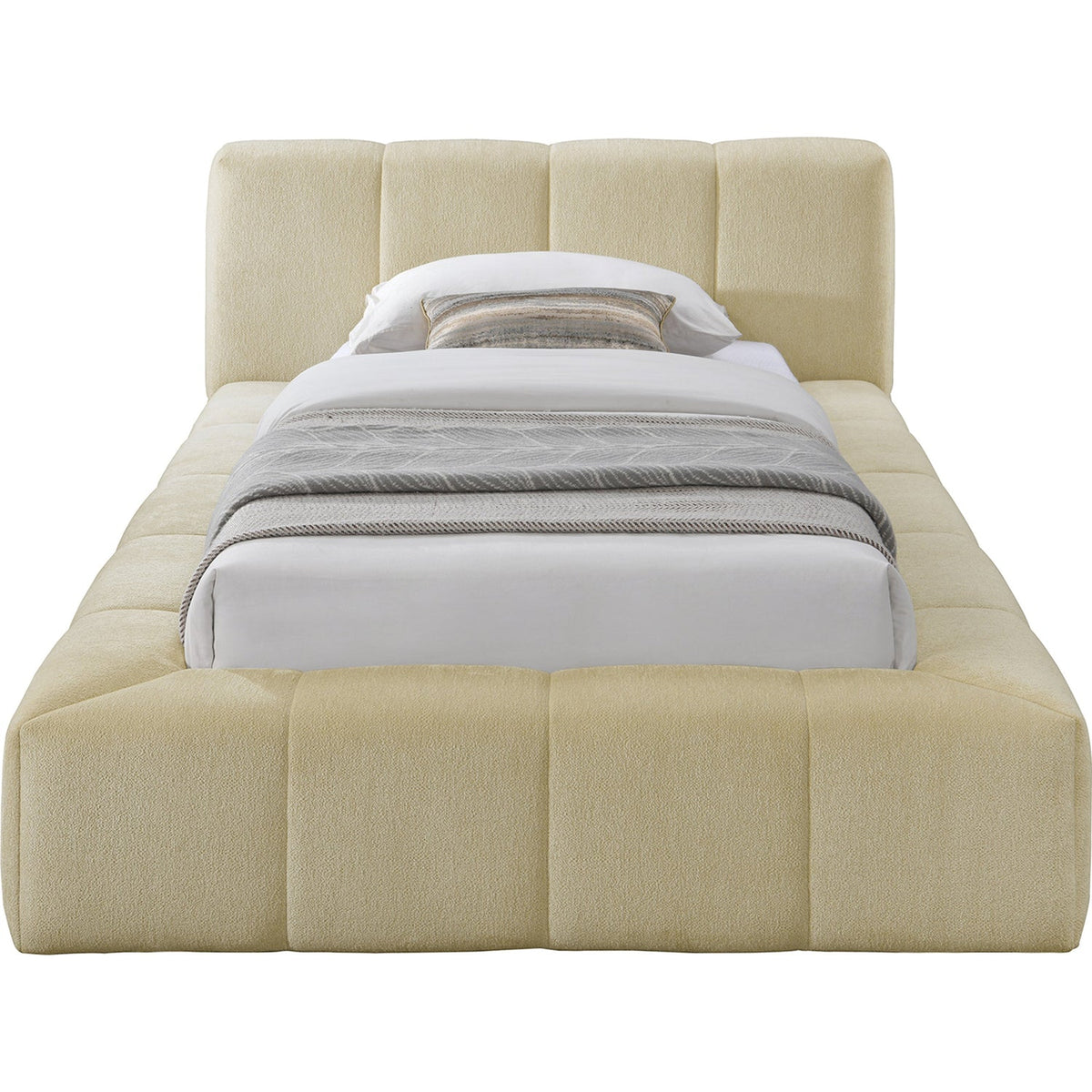 Carlin Beige Chenille Fabric Upholstered Bed