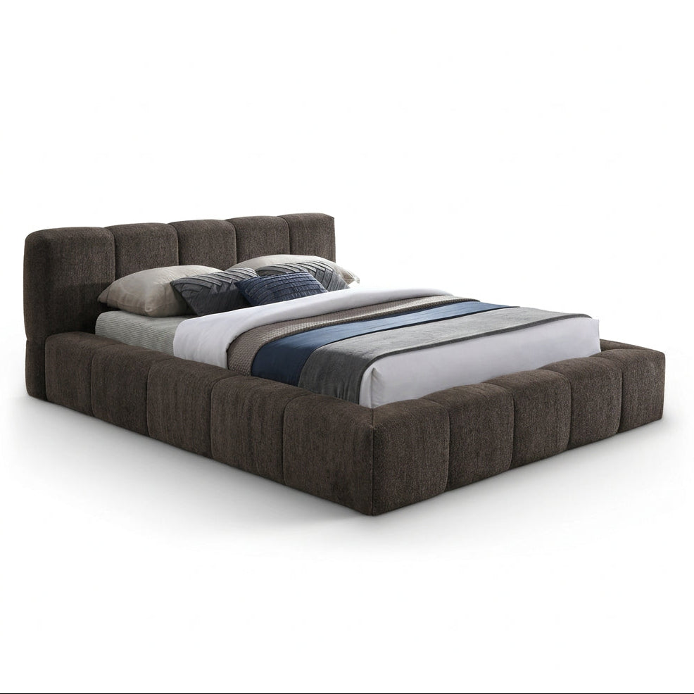 Carlin Brown Chenille Fabric Upholstered Bed