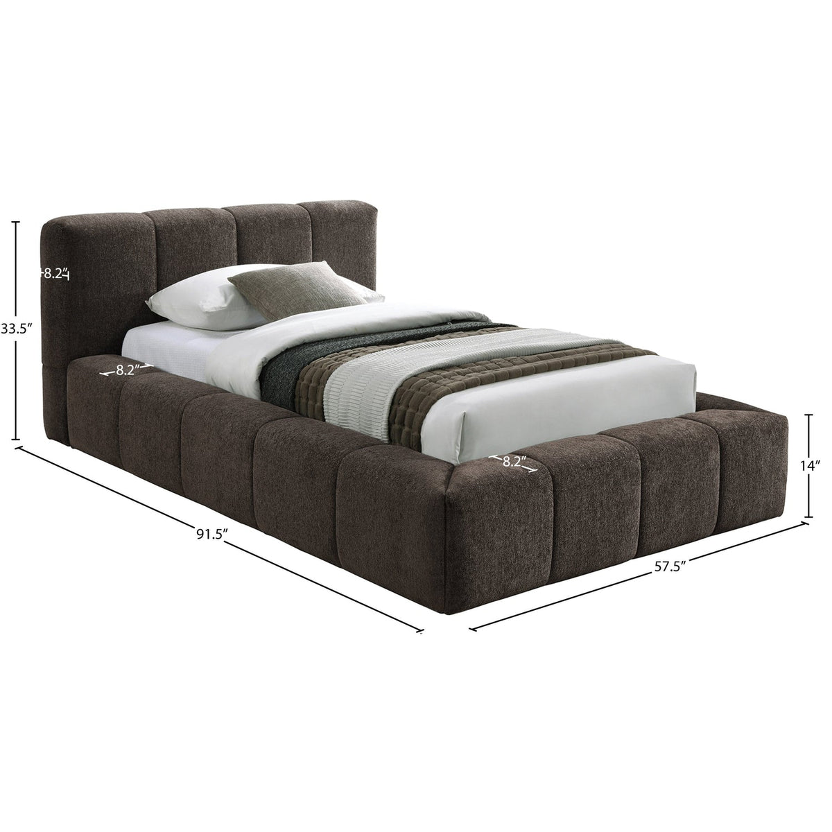 Carlin Brown Chenille Fabric Upholstered Bed