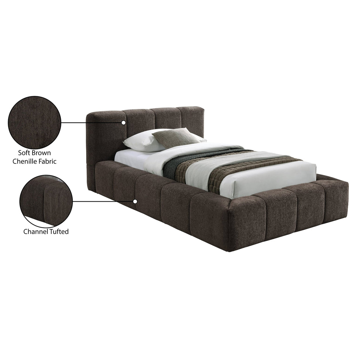 Carlin Brown Chenille Fabric Upholstered Bed